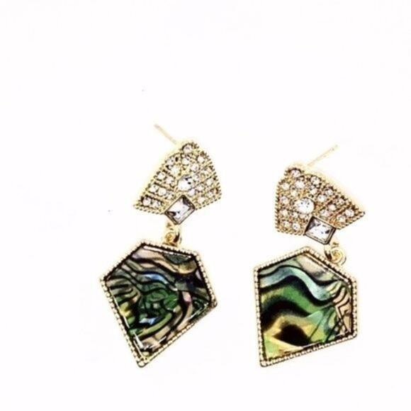 NWT Gold-Tone Crystal Abalone Colored Dangle Earrings - Picture 4 of 7